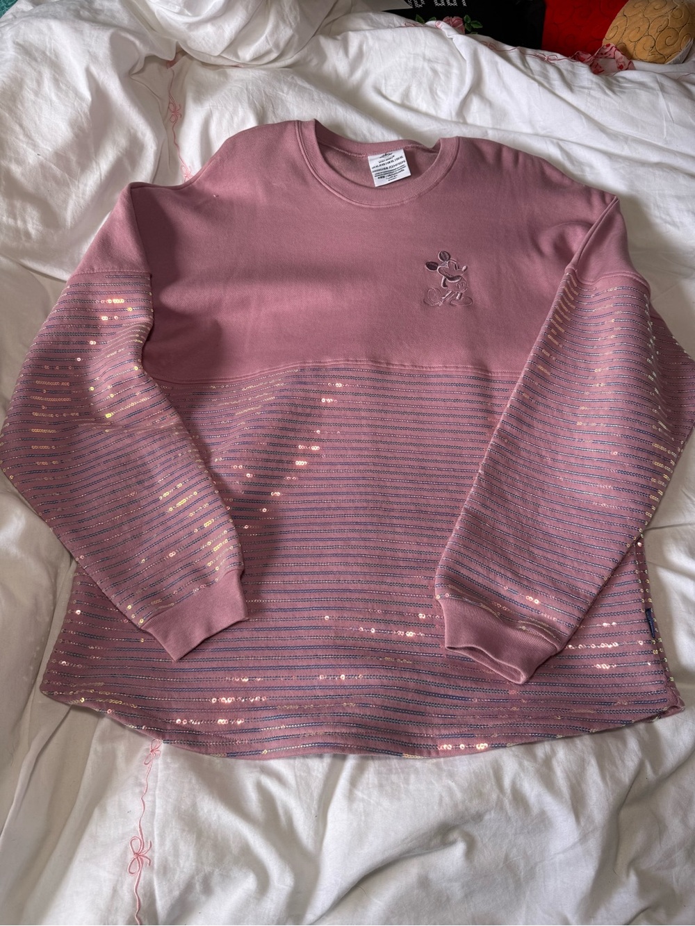 Disney Mauve-Pink Crewneck Sweatshirt with Embroidered Icon